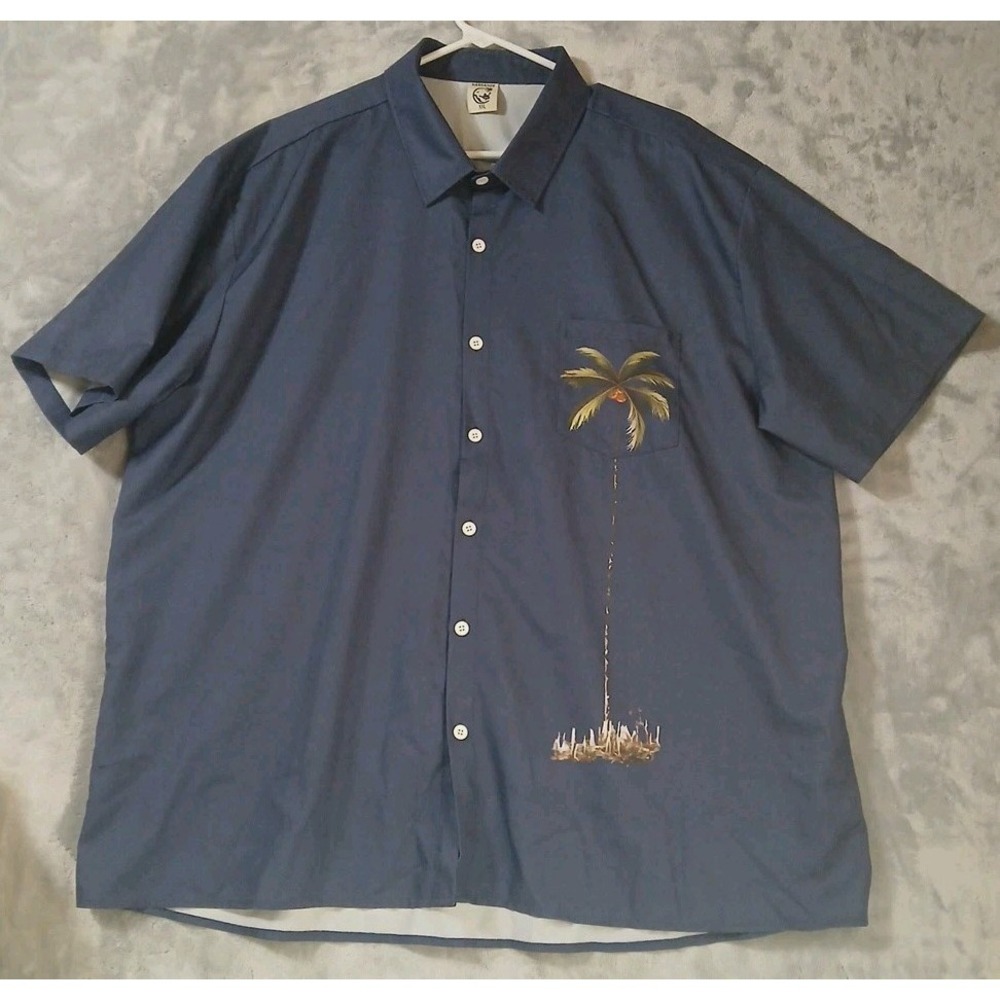 Hardaddy Hawaiian Shirt Mens 2XL XXL Navy Blue‎ Palm Tree Tropical